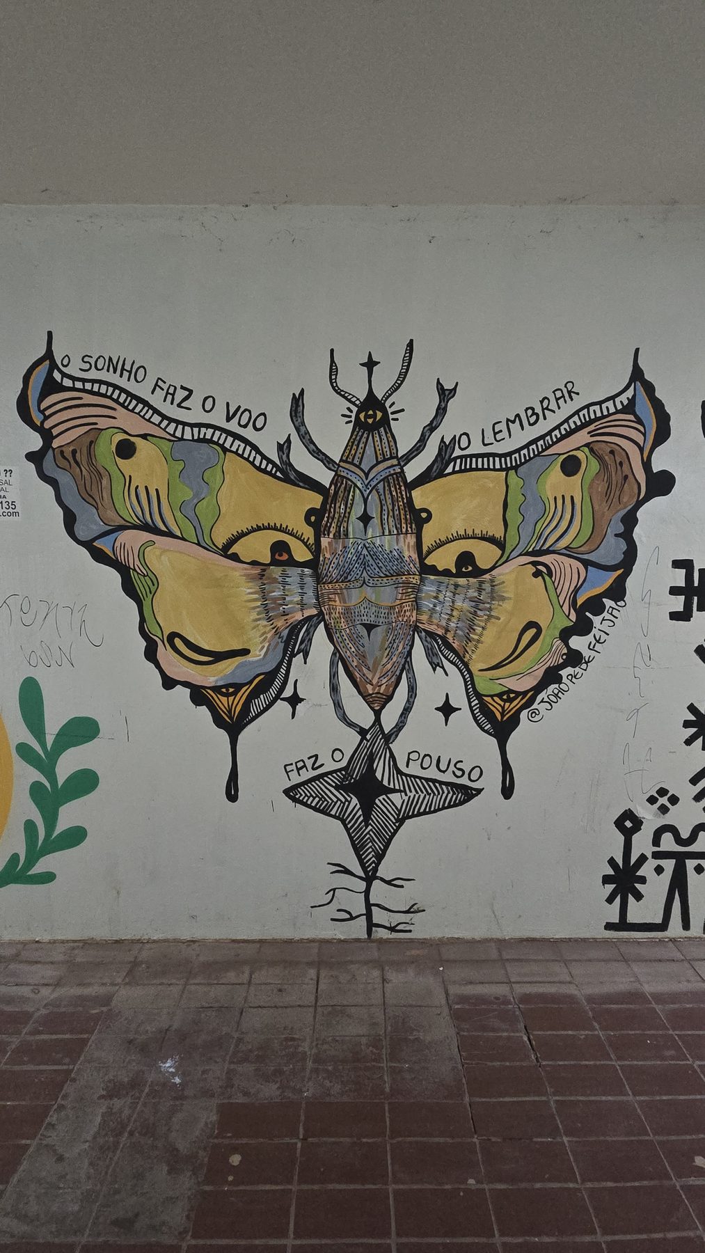 Mural da borboleta sob luz artificial